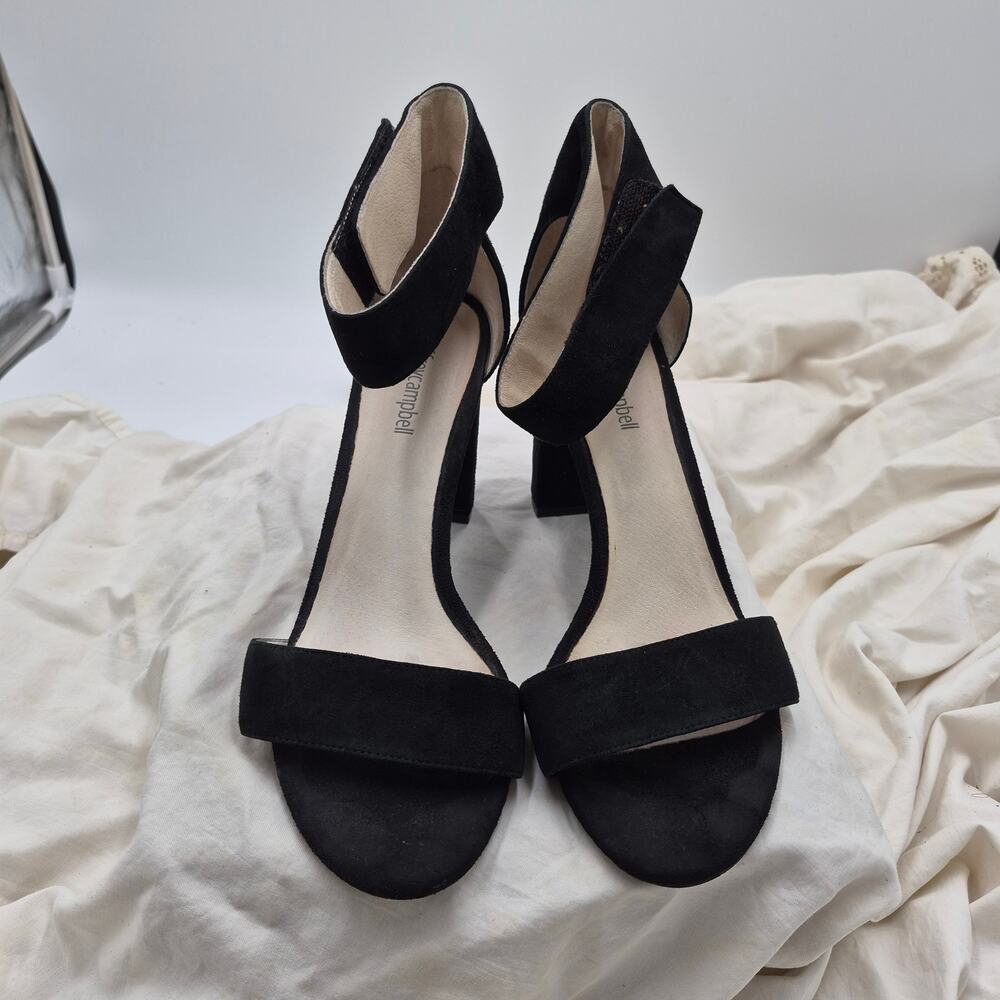 Jeffrey Campbell Lindsay black suede block heel sandals velcro ankle strap sz 10